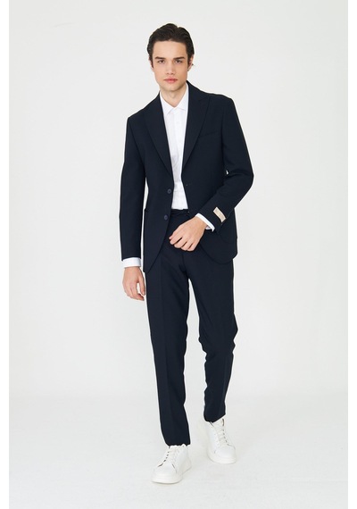 Lacivert Modern Slim Fit Düz Kumaş Klasik Kesim Takım Elbise Laci