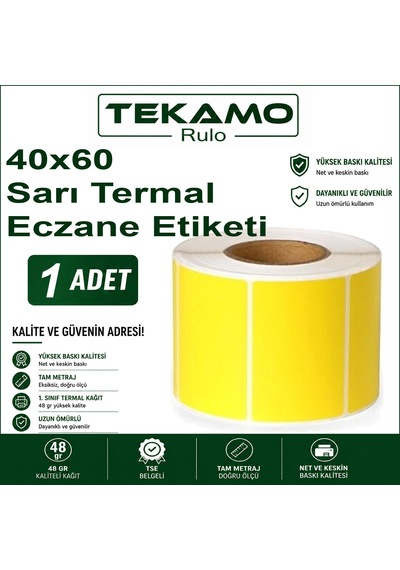 40x60 Sarı Termal Sarı Etiket Eczane İlaç Tarif Etiketi 500 Sarım Diğer