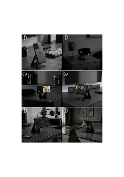 Modern Metal Masaüstü Telefon Tutucu Stand Kablo Kanallı Ergonomik Masa Üstü Tutacağı Mat Siyah