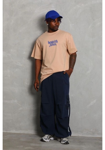 Oversize Baskılı Bisiklet Yaka T-shirt - Bej -