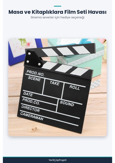 Küçük Boy Dekoratif Sinema Klaketi - Ahşap - 20x20 Cm Standart