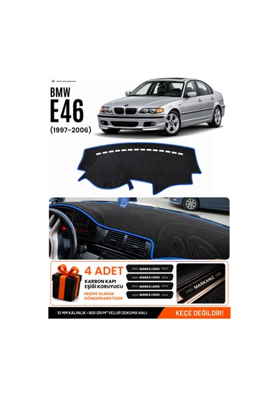 Bmw E46 1997-2006 Uyumlu Torpido Koruma, Torpido Örtüsü, Torpido Kılıfı - Siyah Mavi