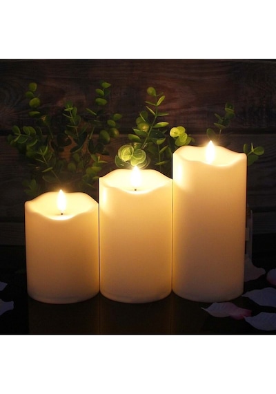 Plentiful Alevsiz Titreyen Led Mum Büyük Boy 3lü Set Kumandalı Beyaz