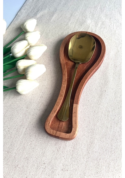Ahşap Kirli Kaşıklık - Kaşık Altlığı / Kepçelik 27x11 Cm Doğal Kayın Ağacı - Kl-kp52s7