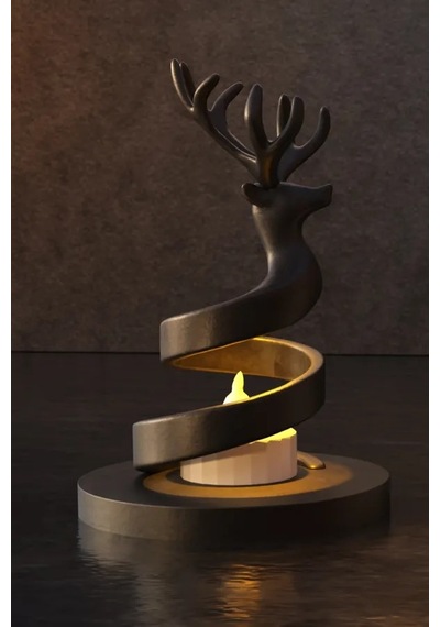 3d Baskı Spiral Ren Geyiği Mumluk Yılbaşı Dekoratif Ren Geyiği Tealight Mum Tutucu - Siyah Diğer