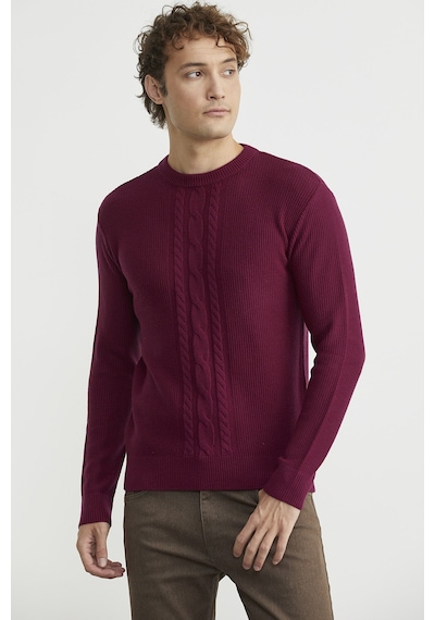 Sementa Motif Detaylı Bisiklet Yaka Triko Kazak - Bordo Bordo