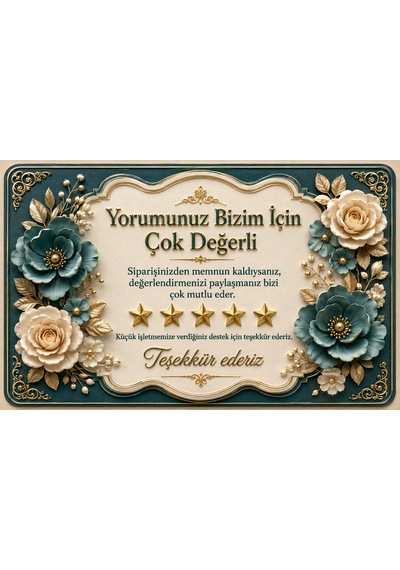3d Tasarım İşletme Yorum Kartı Sipariş Teşekkür Kartı Turkuaz
