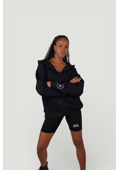 Holly Lolly Uzun Kol Kapüşonlu Fermuar Kapamalı Hoody Sweatshirt Siyah
