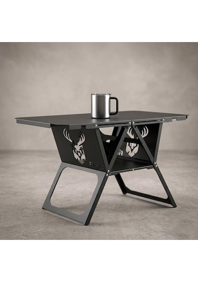Fiways Axıs V2 Mat Siyah Metal Kamp Masası, 1mm Çelik Gövde, Profesyonel Katlanır Çantalı Outdoor Sehpa