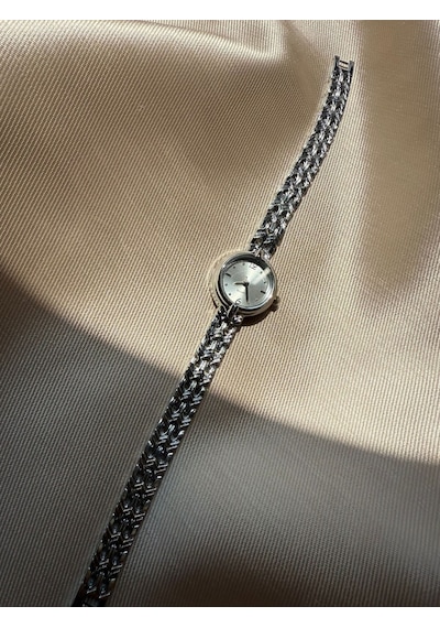 Retro Minimal Hasır Kordon Vintage Kadın Kol Saati Yuvarlak Gümüş
