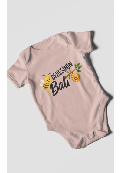 Morivokids Dedesinin Balı Kısa Kollu Bebek Body %100 Pamuk Pastel Pembe