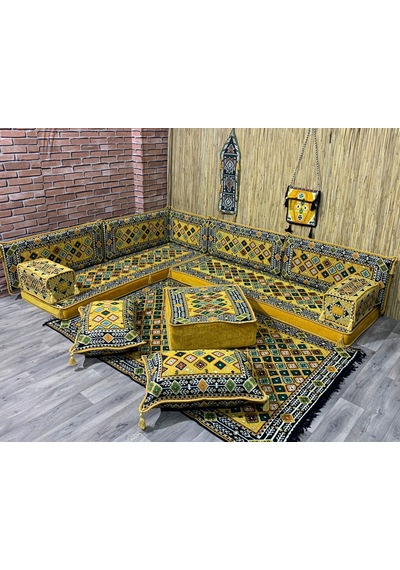 Coton Şark Köşesi Minder takımı Konsept Sarı Lacivert 15 Parça