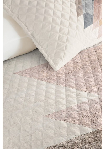 Geometrik Bej Modern Genç Odası Tek Kişilik Pike Takımı - Pudra Gri 160x220 Cm Kapitone Yatak Örtüsü Bordo