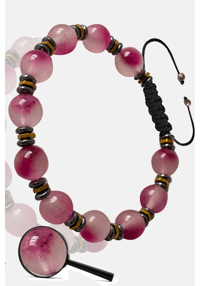 Sertifikalı Rose Hematit Pembe Renkli Kuvars Taşı Bileklik - Ayar Çok Renkli