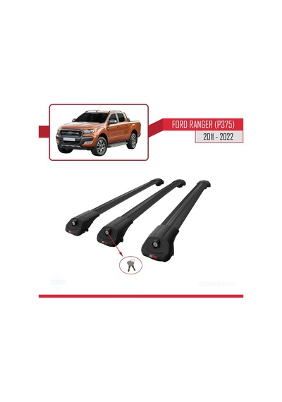 Ford Ranger 2011-2022 Arası İle Uyumlu Ace-1 Ara Atkı Tavan Barı Siyah 3 Adet Bar
