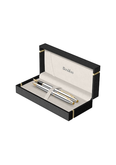 Scrikss Isminize Özel 35 Gold Krom Tükenmez+Dolma Kalem Set
