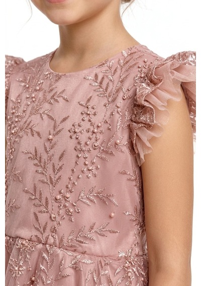 Mnk Baby & Kids Floare Kız Çocuk Abiye Elbise M00850 Pudra