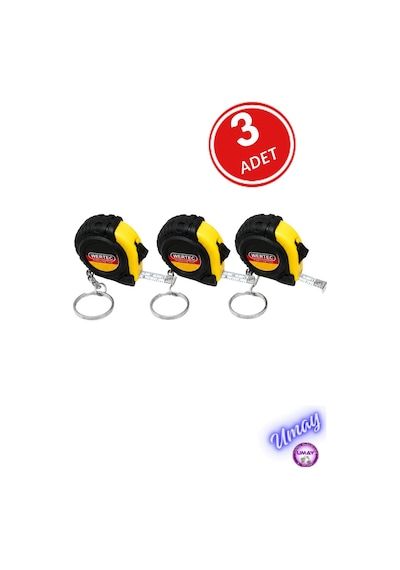 3 Adet 1 Metre Mini Şerit Metre Anahtarlık Cep Tipi Taşınabilir Mezura Ölçü Metresi 3,3 X 3,3 Cm 1 M