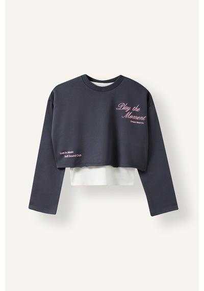 Defacto Baskılı Crop Sweatshirt Üst Geniş Paça Alt 3lü Takım Kız Çocuk I7950a826auar31 Antrasit-ar31