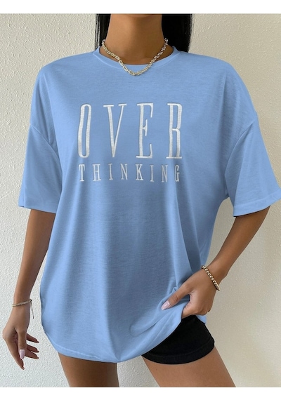 Over Thinking T-shirt - Bebe Mavisi Baskılı Oversize Bisiklet Yaka Kısa Kol Tişört Bebe Mavisi Over Thinking T-shirt - Bebe Mavisi Baskılı Oversize Bisiklet Yaka Kısa Kol Tişört Bebe Mavisi