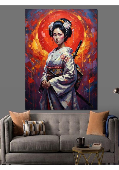 Japon Geyşa Sanat Eseri Dekoratif Kanvas - Mdf Ahşap Tablo