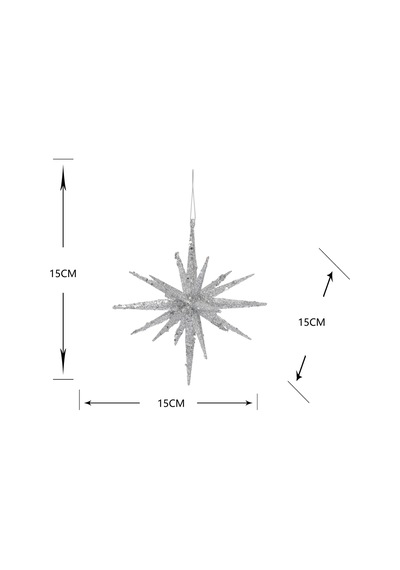 Karaca Home New Year Yılbaşı Glitter Star 3 Adet Ağaç Süsü Seti Silver 15x15x15 Cm