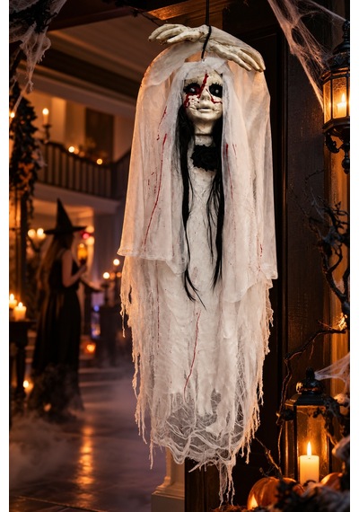 Halloween Cadılar Bayramı Sensörlü Işıklı Sesli Hayalet Gelin Asılabilir Büyük Korku Süsü 120 Cm Diğer