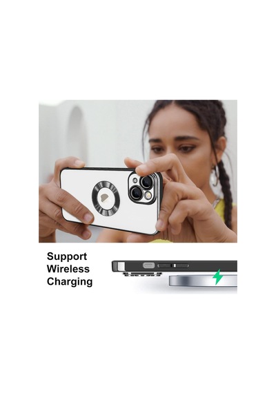 Apple iPhone Uyumlu 15 Plus Kılıf Kamera Lens Korumalı Logo Gösteren Arkası Şeffaf Kenarları Renkli Titanium Resimde Görünen