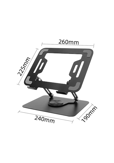 Katlanabilir Ayarlanabilir Alüminyum Laptop Standı, Taşınabilir Ergonomik Notebook Yükseltici, 6 Kademeli Yükseklik Ayarlı, Macbook Tablet Uyumlu, 10-17 İnç, Siyah