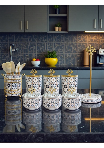 Çeyiz Seti - 103 Ceramic Desen Mutfak Seti Gold Kahverengi