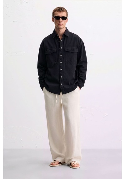 Erkek Oversize Jean Gömlek Siyah 001