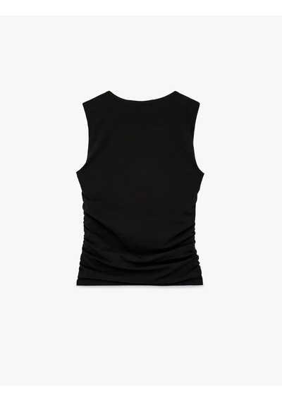 Koton Pamuklu Slim Fit Drape Detaylı Kare Yaka Kolsuz Bluz Siyah 6sak10172ek Siyah