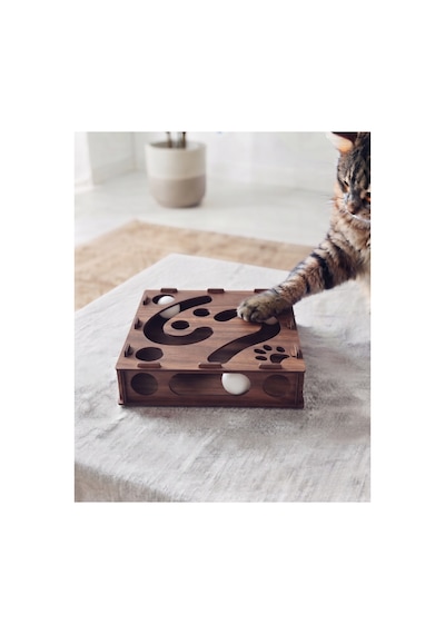 Ahşap Ve Toplu Kedi Oyuncağı Ceviz