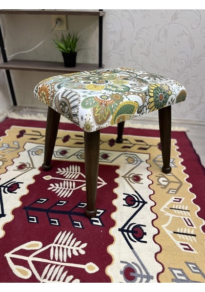 Trend Ceviz Yeşil Retro Ahşap Ayak Uzatma Pufu Makyaj Koltuğu Bench Tabure