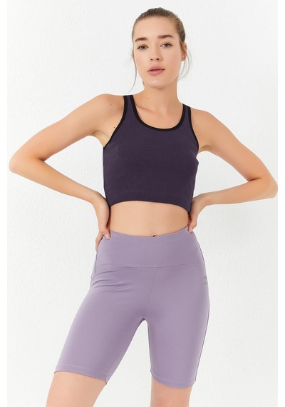 Tommy Life Mor Basic Sıfır Kol Dar Kalıp U Yaka Kadın Crop Top Atlet - 97162 Mor
