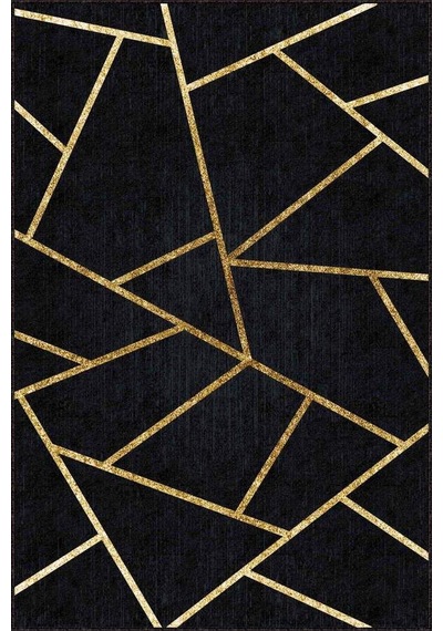 Siyah Gold Geometrik Kaymaz Tabanlı Dekoratif Halı Rv161n11 Siyah - Gold