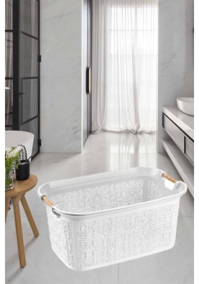 Woow Çamaşır Sepeti - Çamaşır Sepeti - Plastik Sepet 30 Lt - Beyaz Beyaz