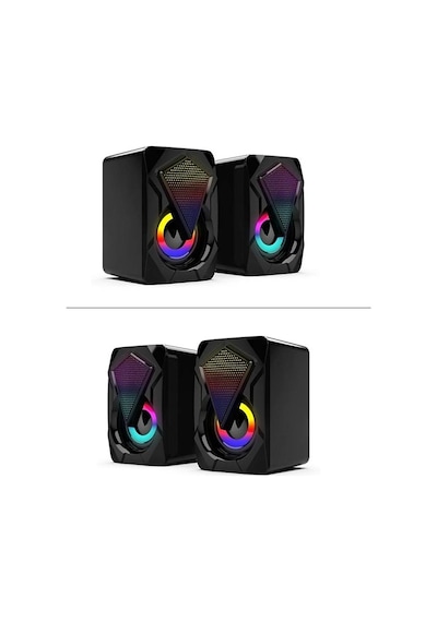 Moonshop Bilgisayar Hoparlörü Led Işıklı Rgb Laptop Pc Uyumlu 1+1
