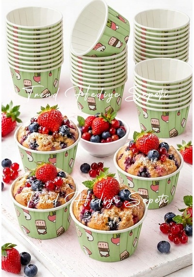 50'li Mint Yeşili Dondurma Desenli Muffin Kek Kalıbı Cupcake Kek Kapsülü , Airfryer Uyumlu Mint Yeşil