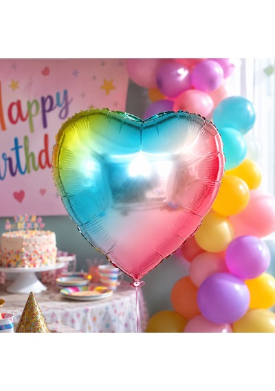 Rainbow Kalp Folyo Balon 18 İnç Doğum Günü Parti Süsü Dekorasyon Balonu Helyumlu Çok Renkli