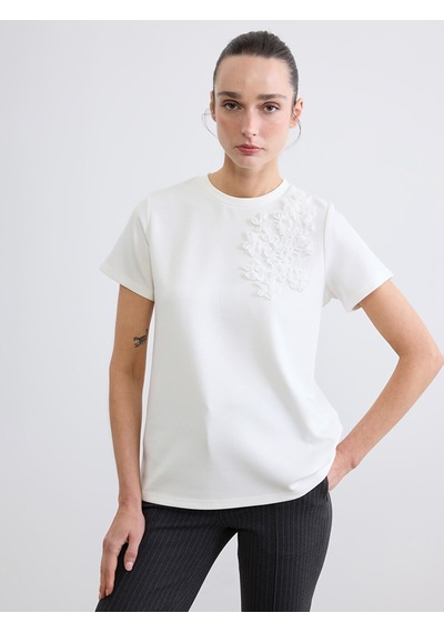 Lcw Everyday Beyaz Çiçekli Soft Touch Kadın Tişört