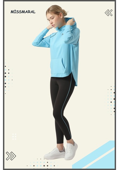 Kadın Eşofman Takım Spor Tunik & Slim Fit Tayt Dalgıç Kumaş Sports And Casual Mavi 3060 Mavi / Siyah