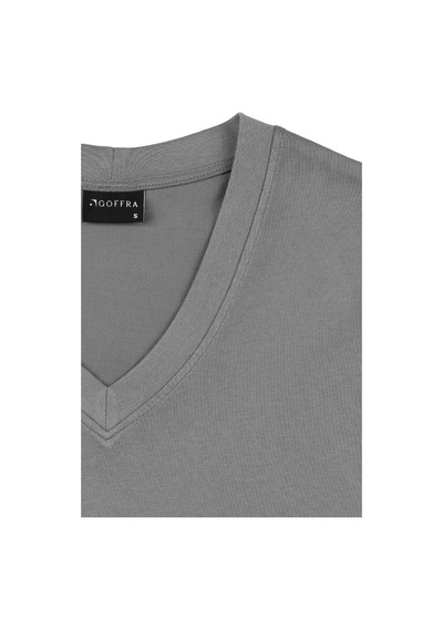 Goffra Kadın Vision V Yaka Premium Kalite Yoğun Dokulu Pamuklu T-shirt Koyu Gri W102-r0220-05