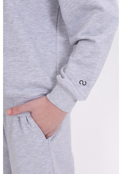 Kız Çocuk Relax Fit Bisiklet Yaka Baskılı Sweatshirt - 2 İplik Gri Melanj