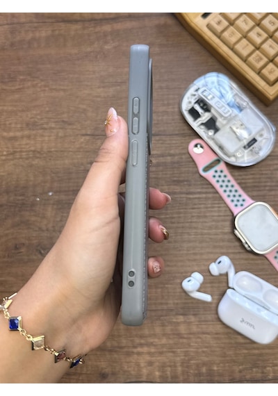 Redmi Note 13 Pro 4g Uyumlu Premium Deri Dokulu Darbelere Karşı Dayanıklı Nazal Silikon Kılıf Gri