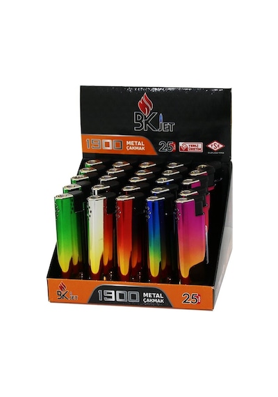 Koko Bk Jet-1900 Manyetolu Metal Cep Çakmağı - Uzun Gökkuşağı Çift Renkli Doldurulabilir- 25'li Paket Belirtilmemiş