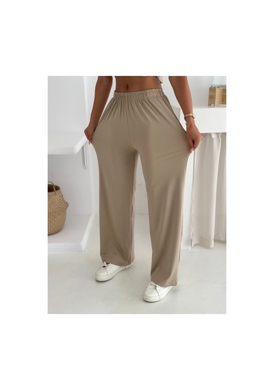 Gugus Yazlık Takım - Alt Üst Kadın Dokulu Kumaş -baggy Pantolon + Salaş Üst Bej
