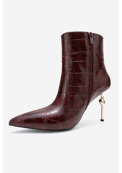 Luvishoes Luvi Shoes Crısta Bordo Baskı Sivri Burunlu Kadın Topuklu Bot Bordo