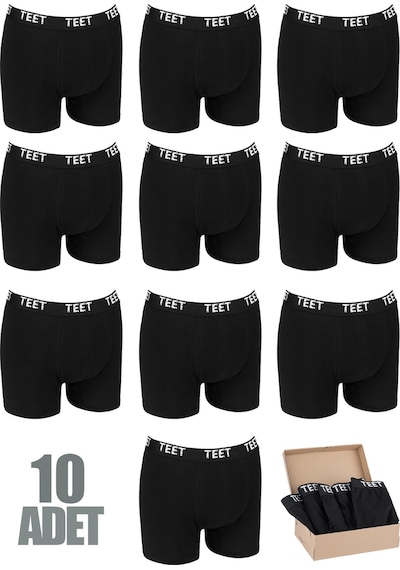 Teet Premium Erkek Boxer10'Lu Set Pamuklu Düz Renk Tam Kalıp Siyah 001