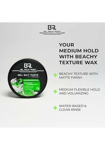 Black & Red Wax Saç Şekillendirici Wax Sea Salt Paste Deniz Tuzlu Mat Doğal Görünüm Orta Sertlik - 120 Ml
